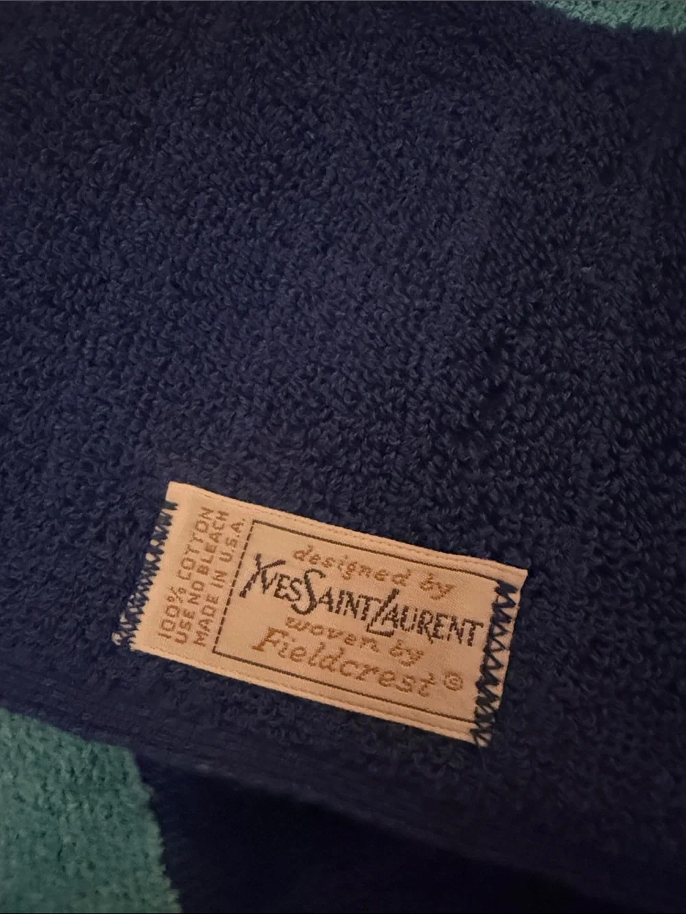 Vintage YSL fieldcrest blue & purple towels 2 hand towels & 2 wash cloths